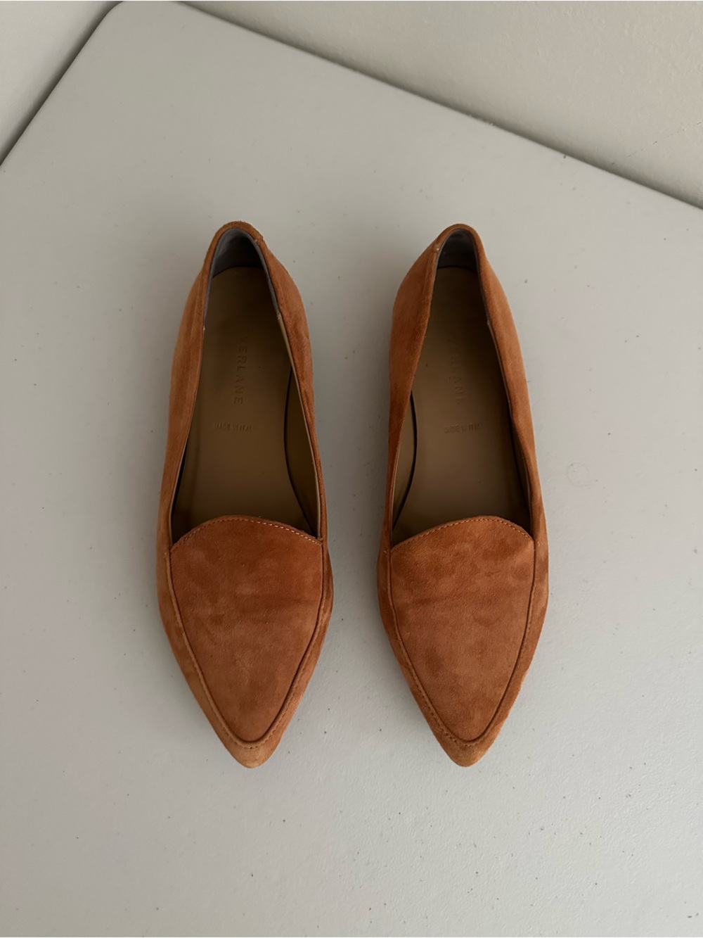 Everlane Italian Suede Pointed Toe Loafers Flats Cognac Brown Size 7.5 Old Money - Picture 4 of 8